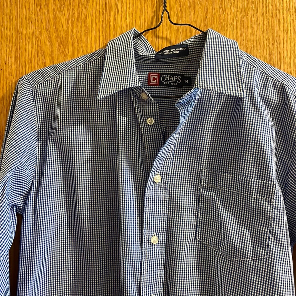 Boys Chaps dress shirt. Size 14. Tiny blue gingham
